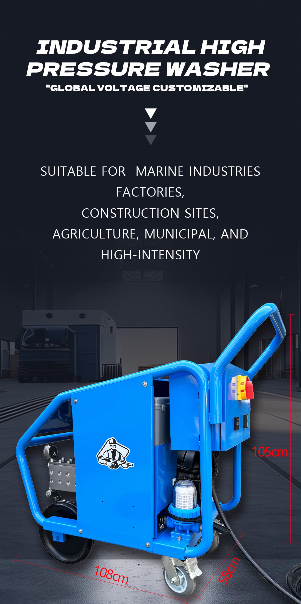 18KW 7250Psi 500Bar 18Lpm 440V/60HZ Hot Selling Rate Cleaning Machine Heavy-Duty Ship Deck Electric Pressure Washer supplier