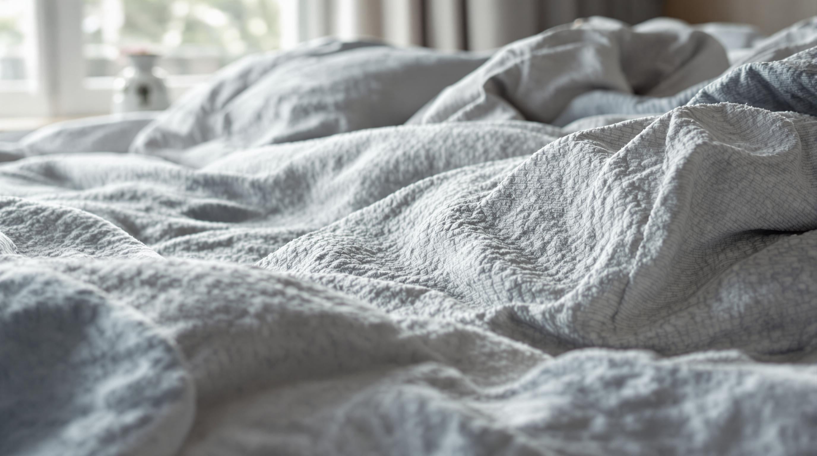 Close-up of hypoallergenic sheets repelling dust mites and allergens under soft morning light