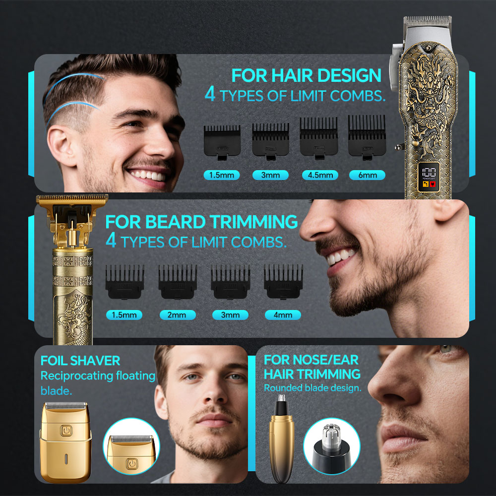 product rechargeable electric hair for clipper set new model barber hair cut machine led display stainless steel for household hotel use-11