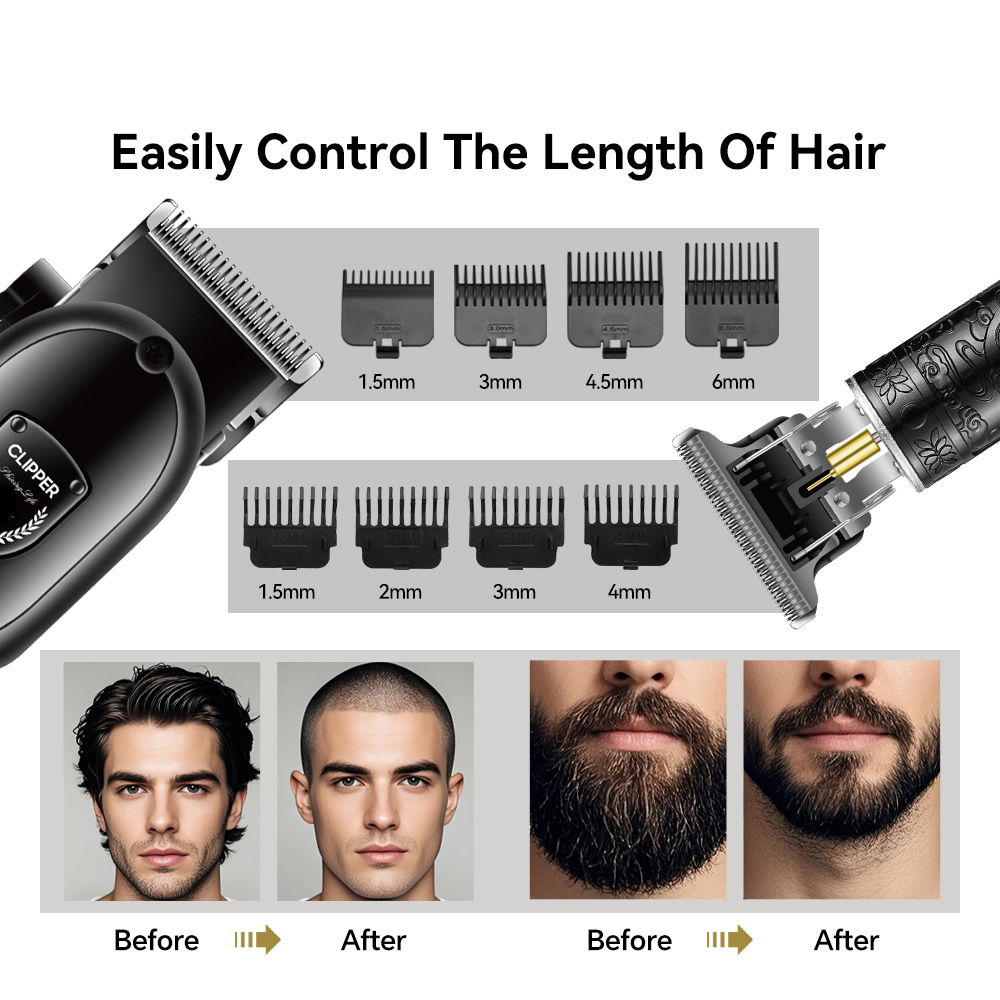 product professional rechargeable electric beard trimmer for men stainless steel adjustable lengths lcd display english operation-12