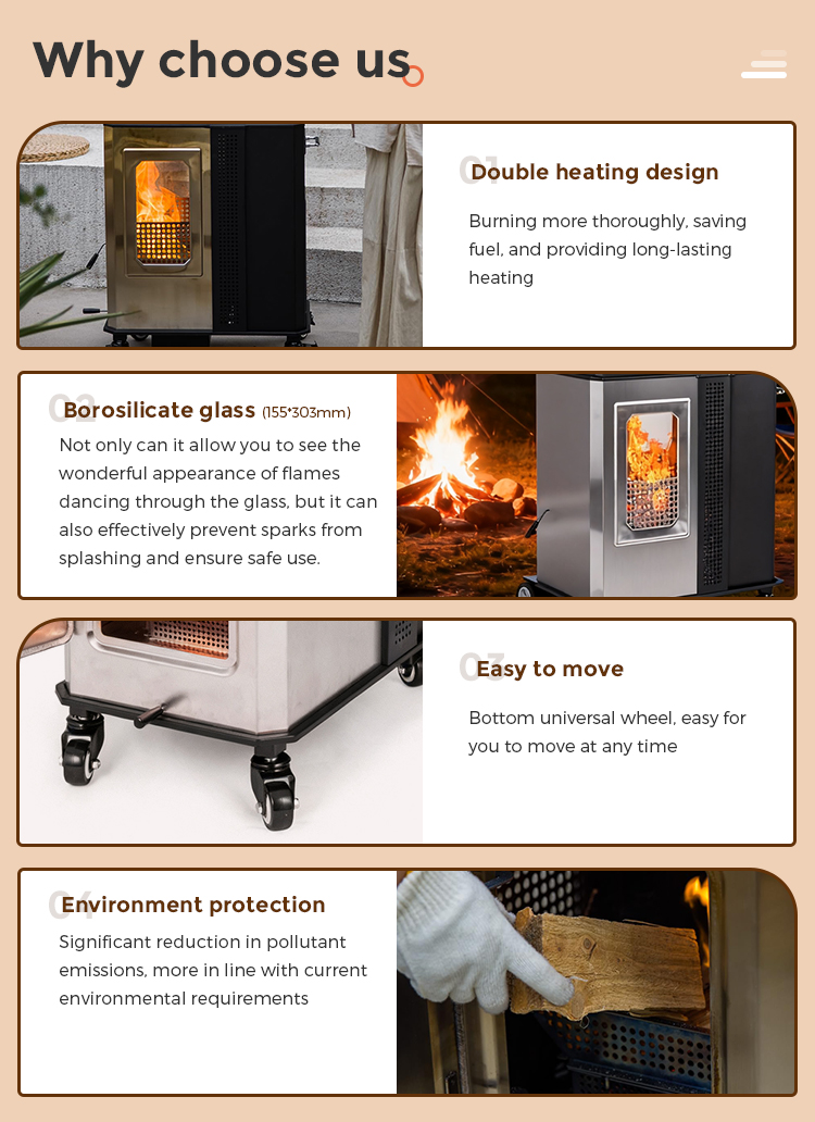Outdoor Camping Portable Stainless Steel Outdoor Granular Heater Wood Burning Heater manufacture