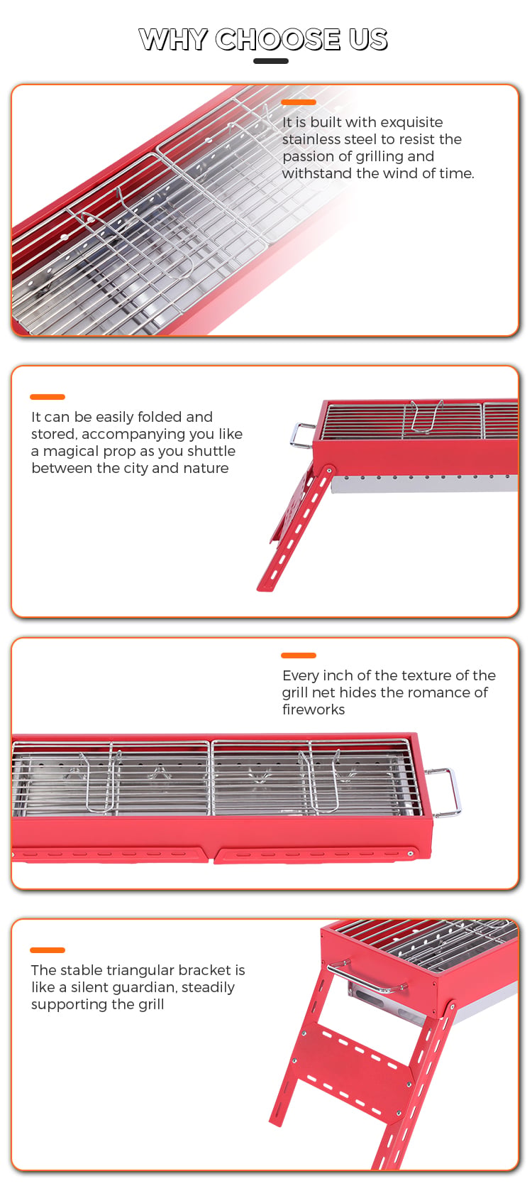 product hot selling foldable portable stainless steel charcoal grill for outdoor charcoal barbecue grill for picnics and hiking-5
