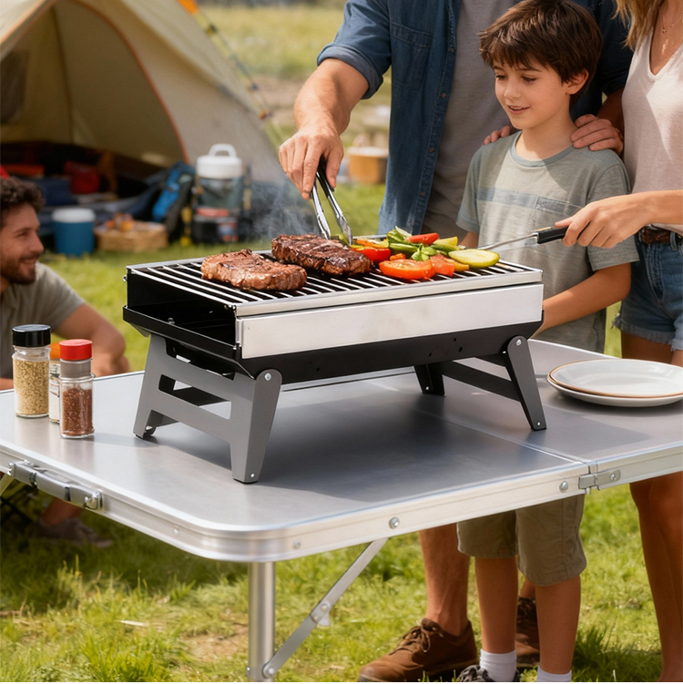 Foldable BBQ Charcoal Grill Barbecue Grill Smoker Grill for Outdoor Cooking Camping Hiking Picnics factory