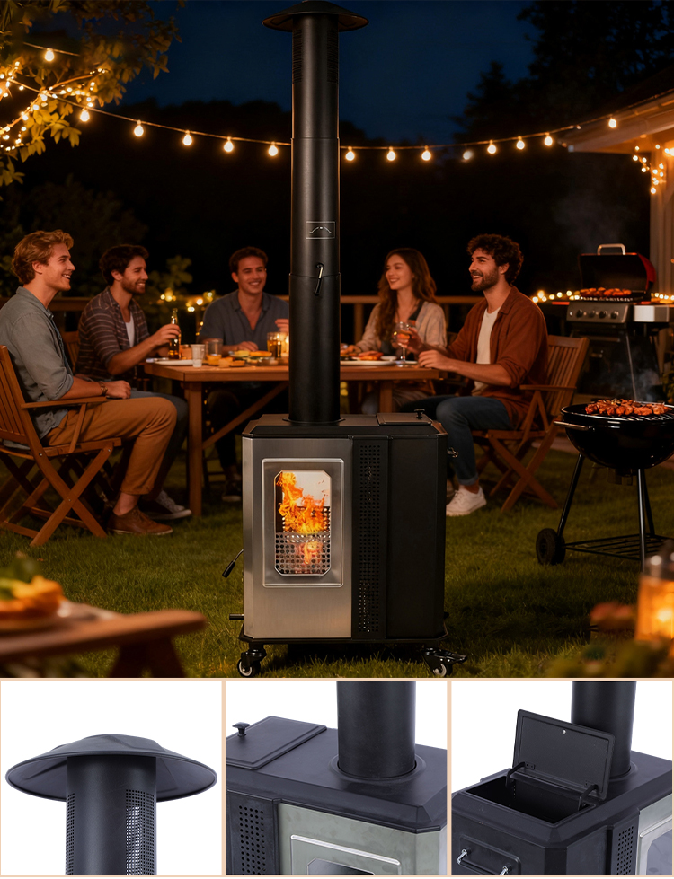Outdoor Camping Portable Stainless Steel Outdoor Granular Heater Wood Burning Heater factory