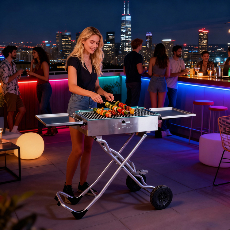 Wholesale Portable Stainless Steel Charcoal Bbq Grill with Side Stand for Outdoor Kitchen Camping supplier