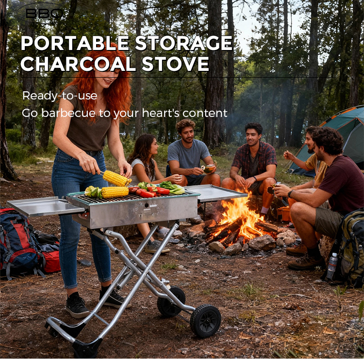 Wholesale Portable Stainless Steel Charcoal Bbq Grill with Side Stand for Outdoor Kitchen Camping supplier