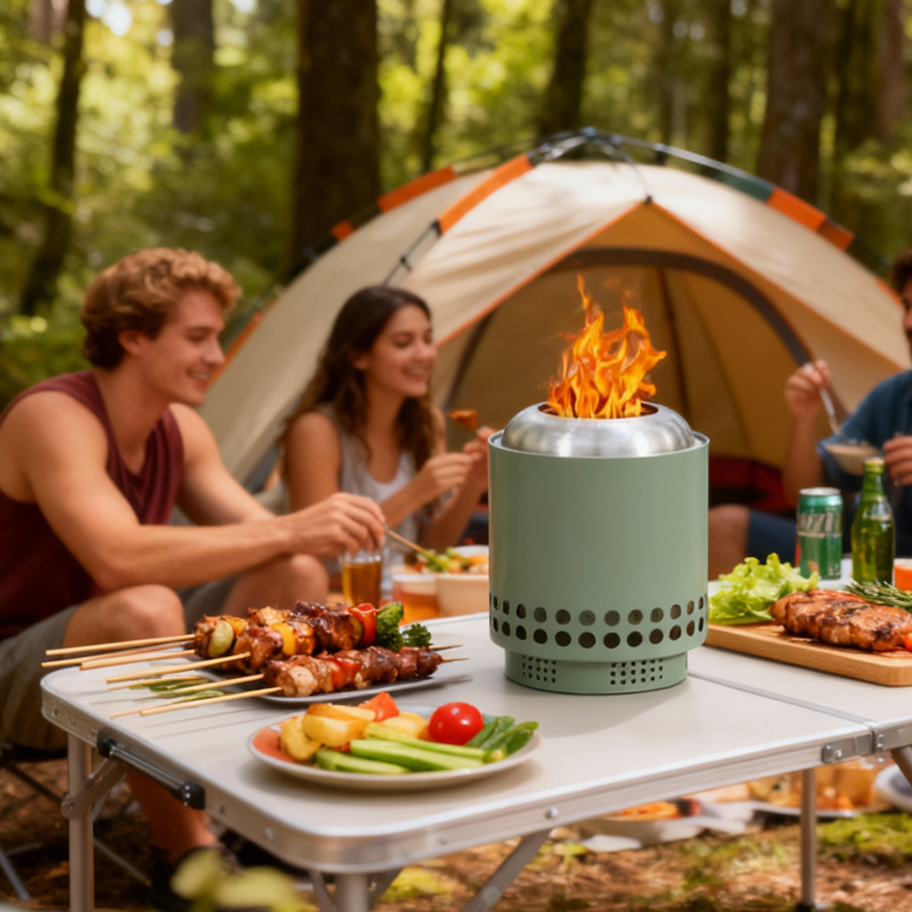 Outdoor Travel SUS Stove Tabletop Fire Pit Table Top Firepit Stainless Steel with Heat Insulation Base details