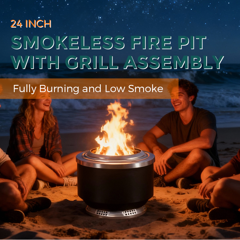 24-Inch Stainless Steel Outdoor Firepit with Low Smoke for Camping & Backyards manufacture