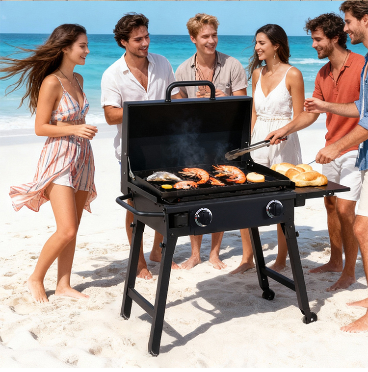 Factory Custom Commercial Stainless Steel Barbecue Cook Teppanyaki with Side Shelf supplier