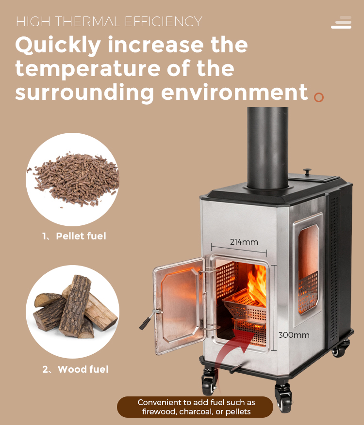 Outdoor Camping Portable Stainless Steel Outdoor Granular Heater Wood Burning Heater details