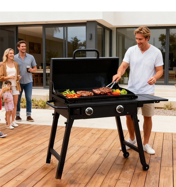 Factory Custom Commercial Stainless Steel Barbecue Cook Teppanyaki with Side Shelf supplier