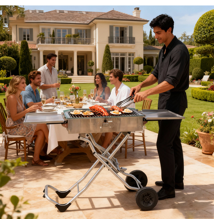 Wholesale Portable Stainless Steel Charcoal Bbq Grill with Side Stand for Outdoor Kitchen Camping factory