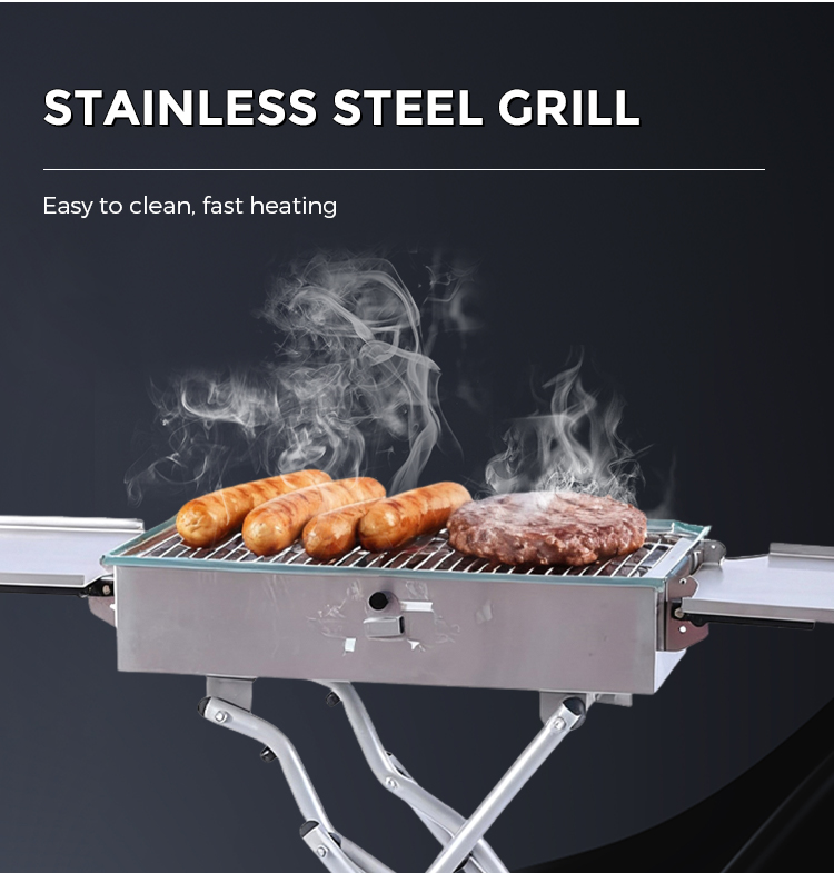 Wholesale Portable Stainless Steel Charcoal Bbq Grill with Side Stand for Outdoor Kitchen Camping supplier
