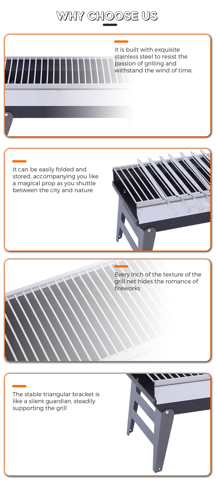 Foldable BBQ Charcoal Grill Barbecue Grill Smoker Grill for Outdoor Cooking Camping Hiking Picnics details