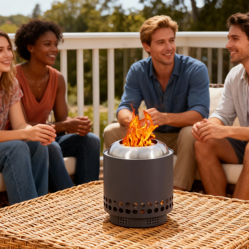 Outdoor Travel SUS Stove Tabletop Fire Pit Table Top Firepit Stainless Steel with Heat Insulation Base manufacture