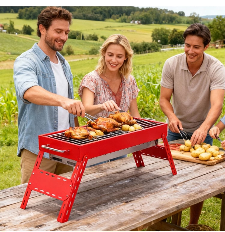 product hot selling foldable portable stainless steel charcoal grill for outdoor charcoal barbecue grill for picnics and hiking-6