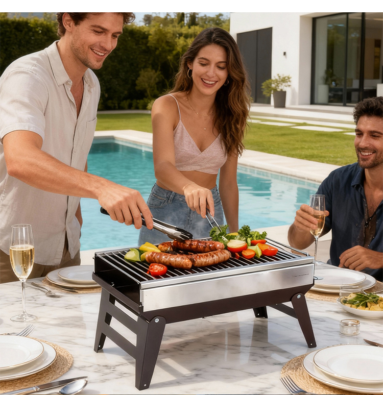Foldable BBQ Charcoal Grill Barbecue Grill Smoker Grill for Outdoor Cooking Camping Hiking Picnics manufacture