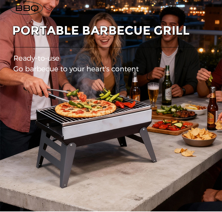 Foldable BBQ Charcoal Grill Barbecue Grill Smoker Grill for Outdoor Cooking Camping Hiking Picnics manufacture