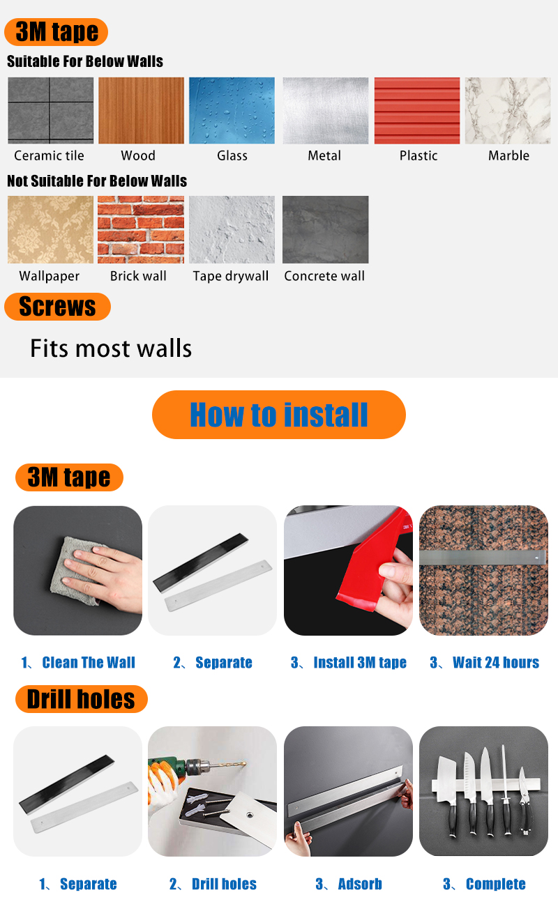 Wholesale Polished Tool Holder Stainless Steel Magnetic Knife Bar for Wall details