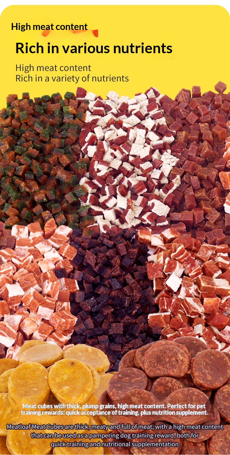 Factory Direct Pet Dog Snacks Beef Pellet Meat Cube Chicken Beef Wafer Cheese Small Packaging details