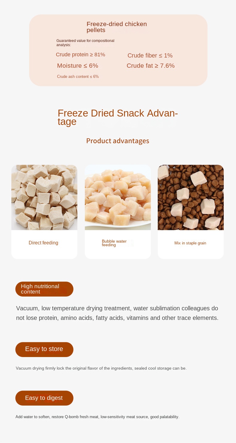 OEM Processing Custom Freeze Dried Pet Snacks with Chicken Duck Quail & Salmon Grains for Chickens Skin & Coat Health factory