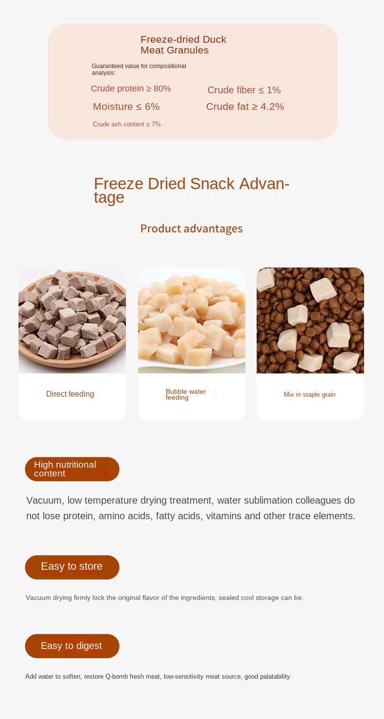 Hot Selling Organic Freeze-Dried Duck Meat Cat Treats Adult High Protein Wholesale OEM Factory manufacture