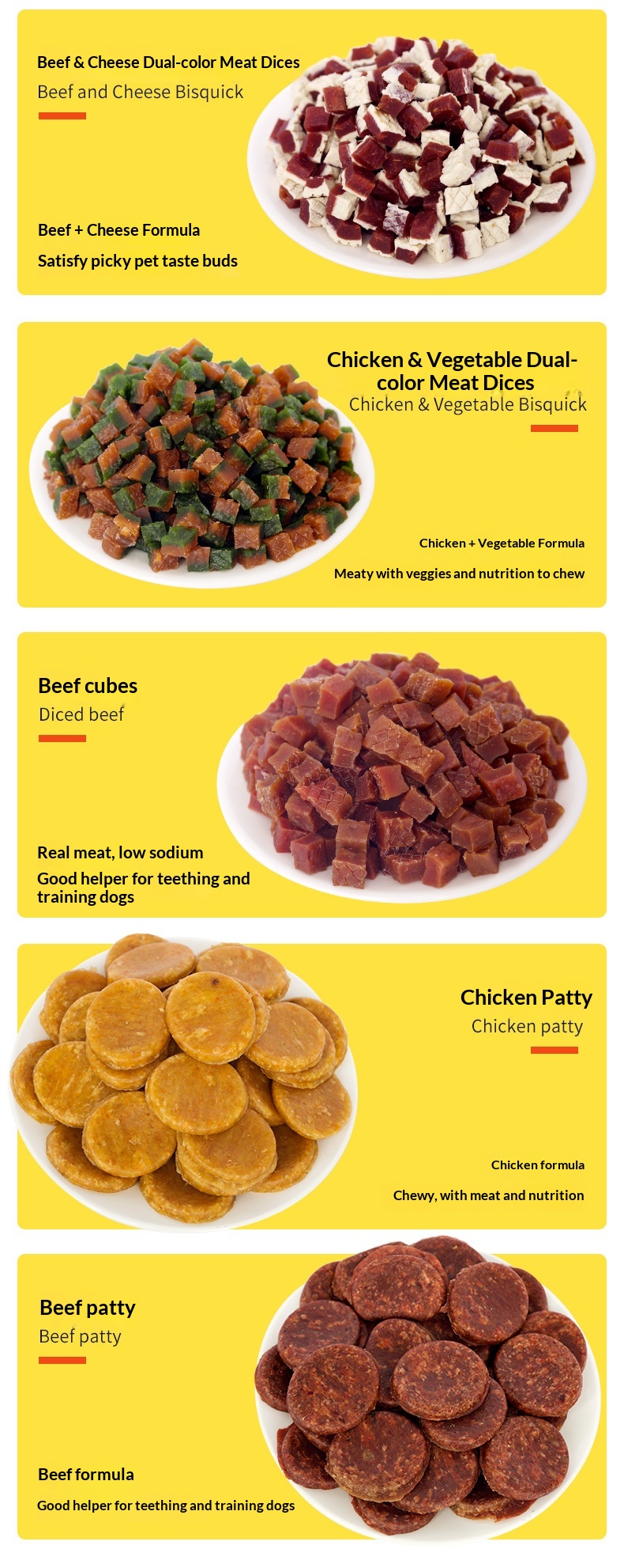 Factory Direct Pet Dog Snacks Beef Pellet Meat Cube Chicken Beef Wafer Cheese Small Packaging factory