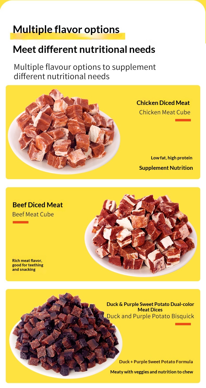 Factory Direct Pet Dog Snacks Beef Pellet Meat Cube Chicken Beef Wafer Cheese Small Packaging manufacture
