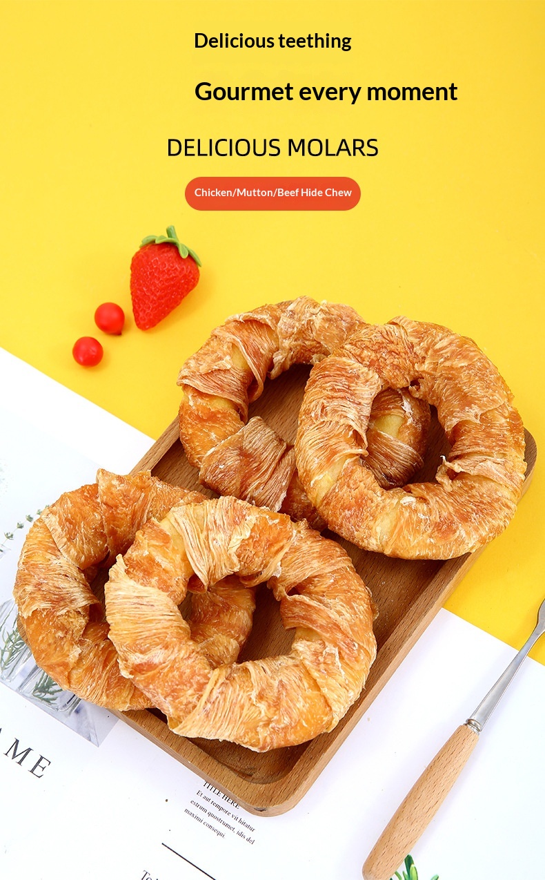 Pet Dog Snack Donut Chicken Duck Cowhide Crispy Large Small Dog Dental Cleansing Glue Grinding Bar 1 Pack supplier