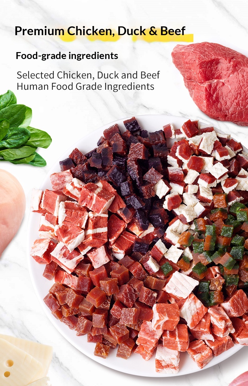 Factory Direct Pet Dog Snacks Beef Pellet Meat Cube Chicken Beef Wafer Cheese Small Packaging supplier