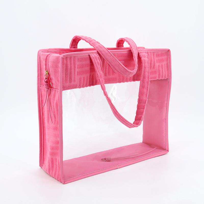 Fashion Hot pink Customizable logo Printing Reusable Grocery Bucket Shopping Bag Waterproof PVC clear Vinyl Women's Tote Bag manufacture