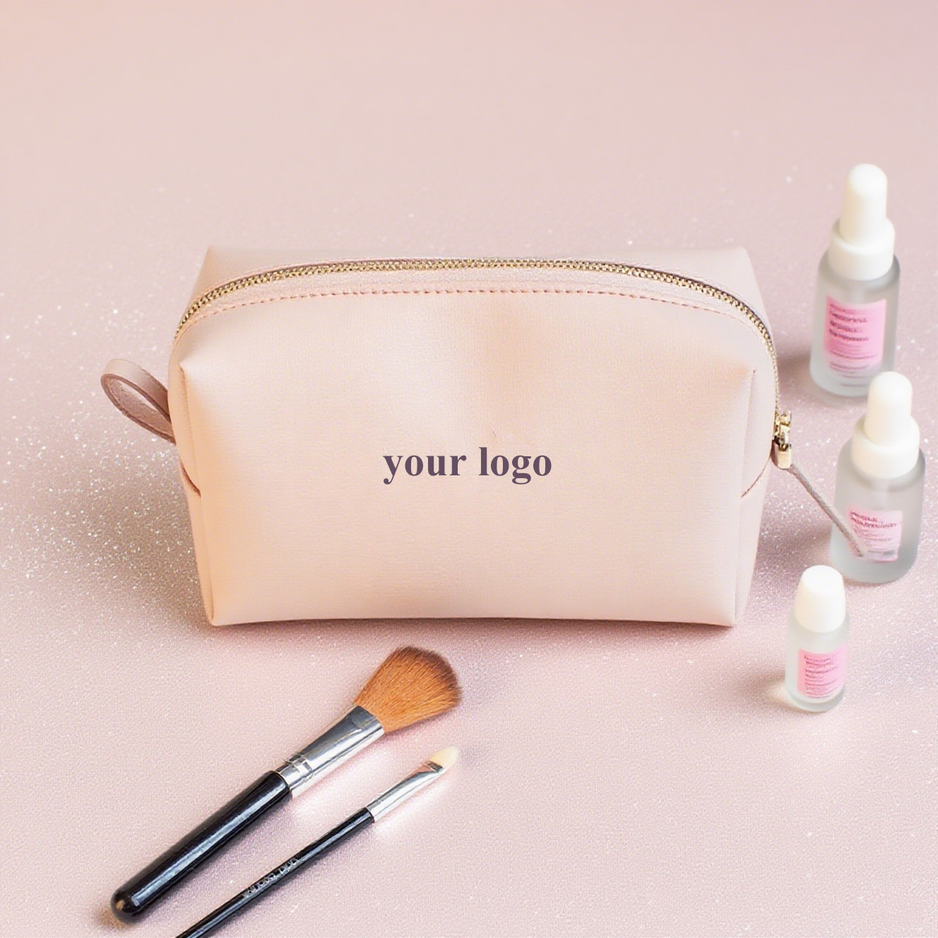 Custom logo Waterproof Zipper Pu Leather Large Luxury Pouch Fashion Toiletry Travel Makeup Cosmetic Bag factory