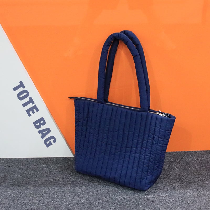 Large Capacity Tote Bag with Pockets and Zipper Nylon Quilted Puffy Tote Bag Customized Padded Style Shopping Shoulder Bags manufacture