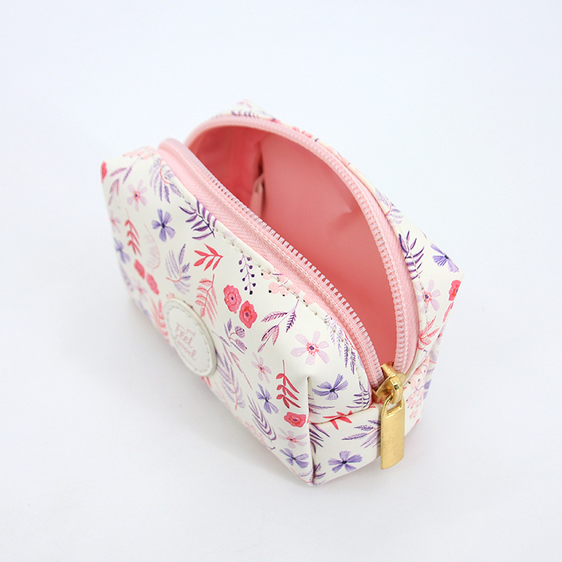 Custom Logo PU Leather Cosmetic Bag Makeup Storage Floral Print Medium Makeup Toilet Bag Organizer with Custom Print factory
