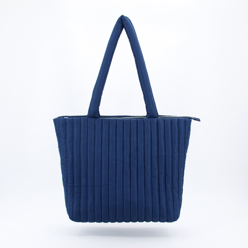 Large Capacity Tote Bag with Pockets and Zipper Nylon Quilted Puffy Tote Bag Customized Padded Style Shopping Shoulder Bags factory