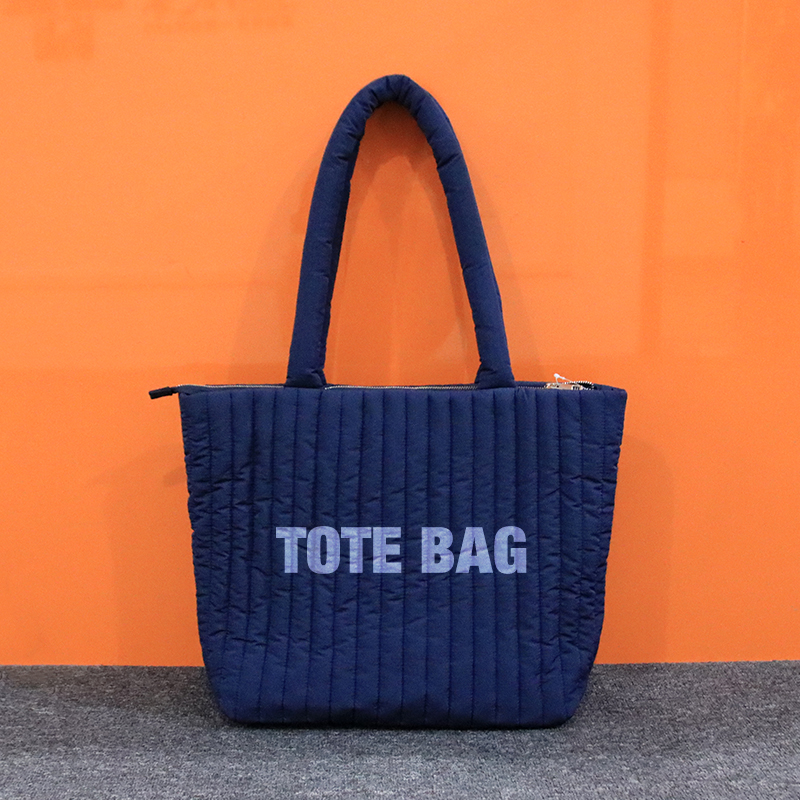 Large Capacity Tote Bag with Pockets and Zipper Nylon Quilted Puffy Tote Bag Customized Padded Style Shopping Shoulder Bags supplier