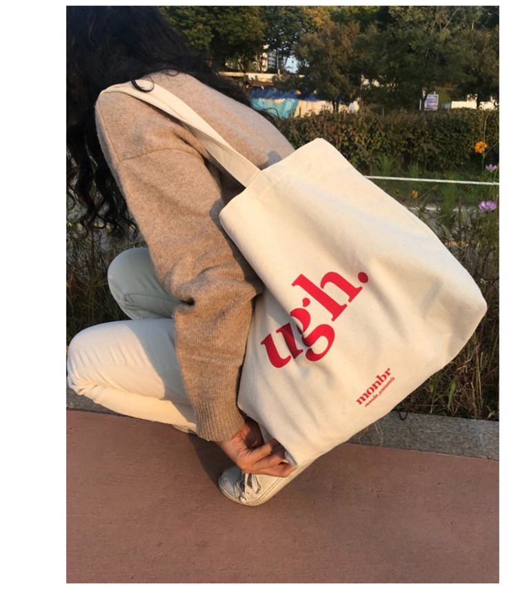 Printed logo Letter Canvas Cotton Tote Bag Eco-Friendly Reusable Students Blank Shopping Bag for Daily supplier