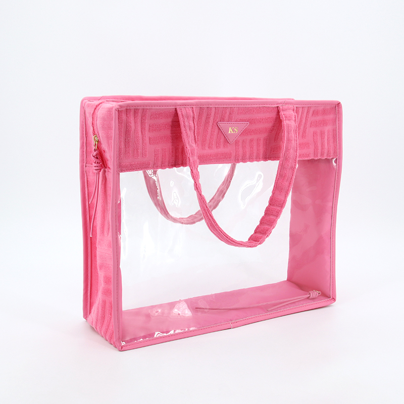 Fashion Hot pink Customizable logo Printing Reusable Grocery Bucket Shopping Bag Waterproof PVC clear Vinyl Women's Tote Bag supplier