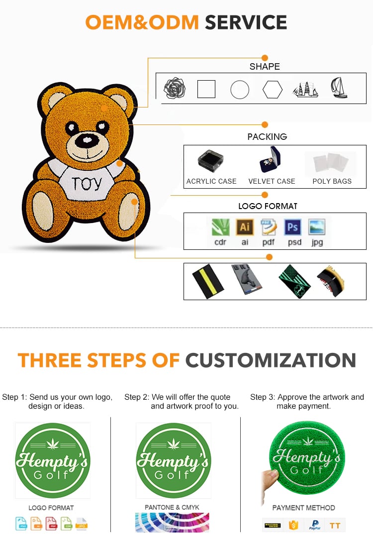 3D Design Chenille Embroidery Iron on Sew Logo Patch supplier