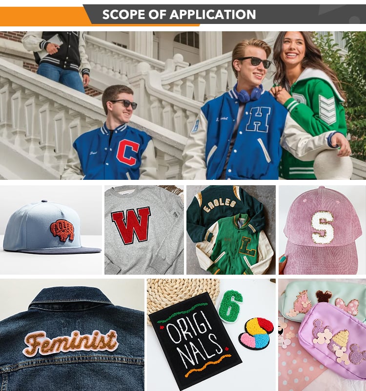 3D Design Chenille Embroidery Iron on Sew Logo Patch details