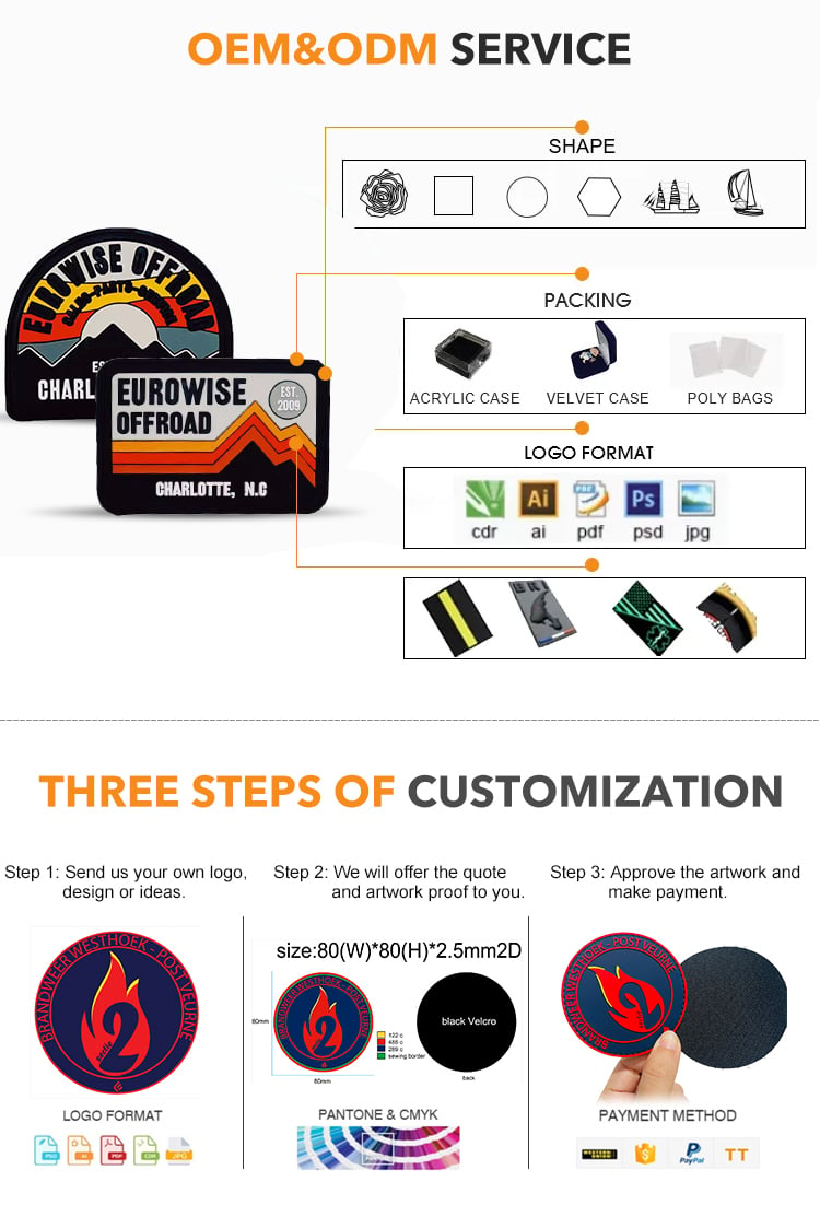 Soft PVC Custom Hook and Loop Backing Rubber Patch manufacture