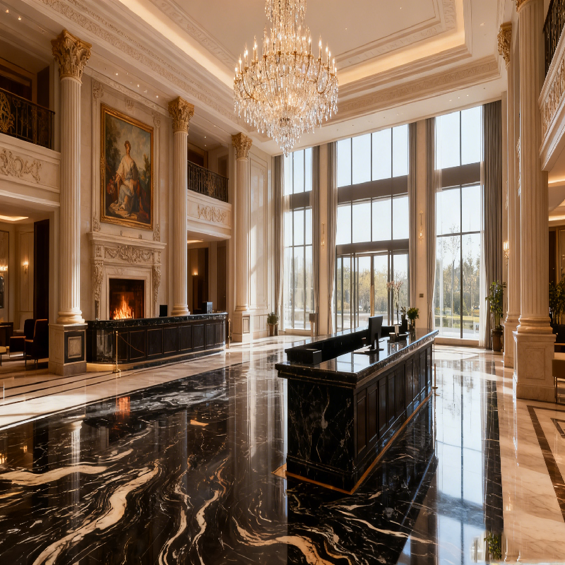 product natural stone absolute black marble slab floor tiles modern polished waterproof villa indoor flooring with 1 year warranty567-6
