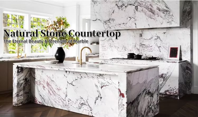 Paiastone Arabescato Carrara White Marble Polished Modern Kitchen Worktop details