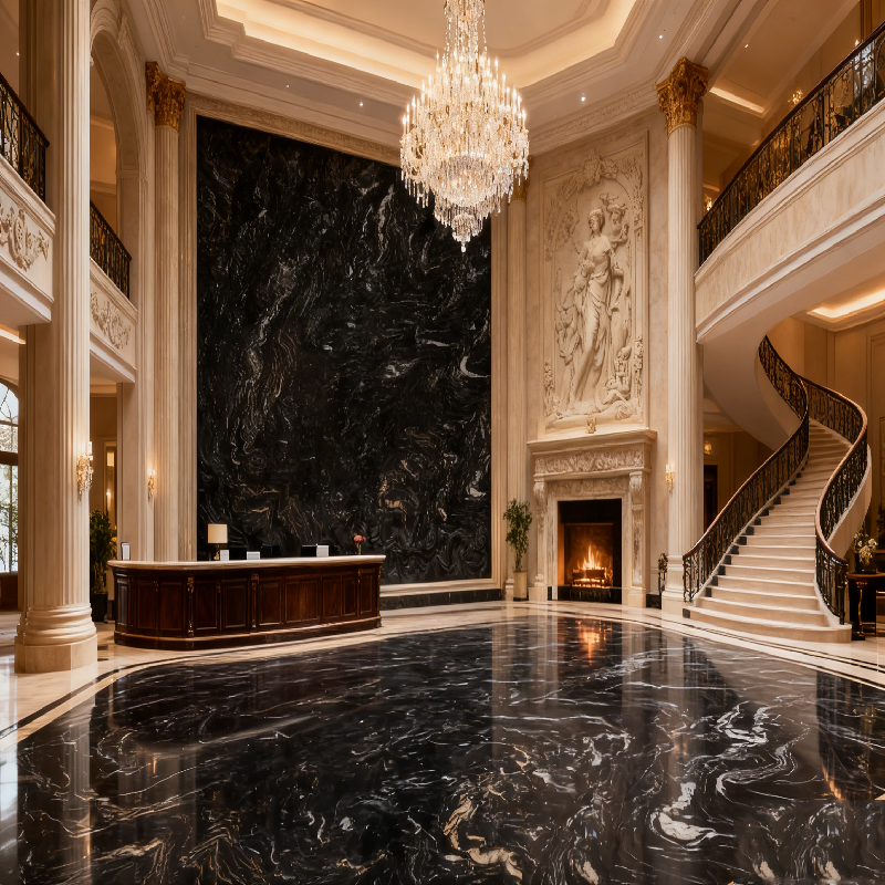 product natural stone absolute black marble slab floor tiles modern polished waterproof villa indoor flooring with 1 year warranty567-5