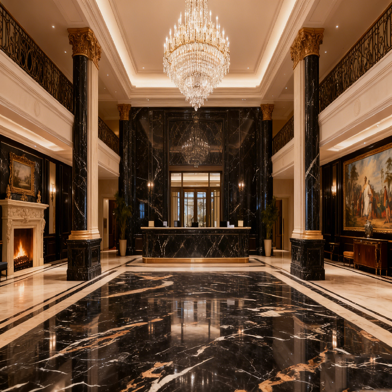 product natural stone absolute black marble slab floor tiles modern polished waterproof villa indoor flooring with 1 year warranty567-3