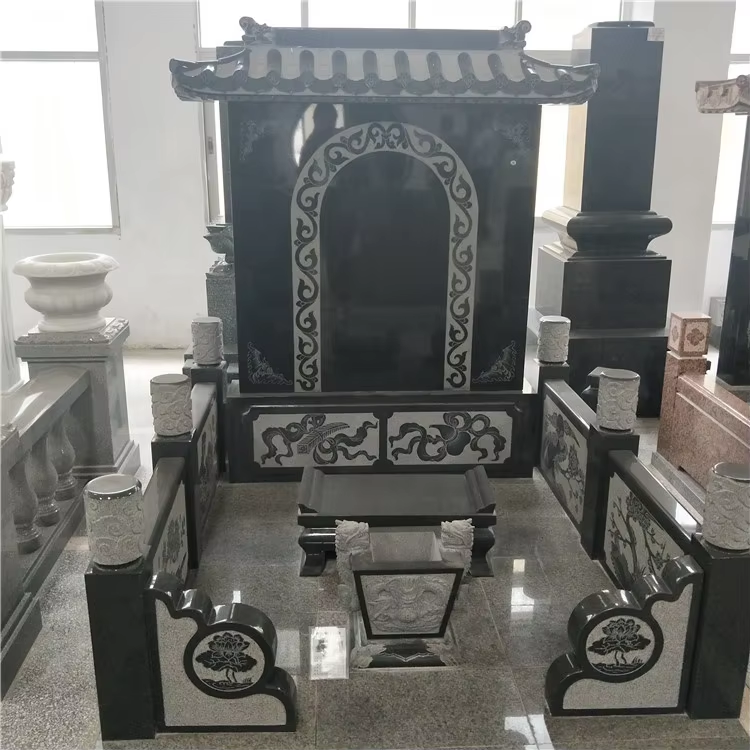product modern luxury style hand carved black and grey granite cemetery monument wholesale stone tombstone memorial monument-2