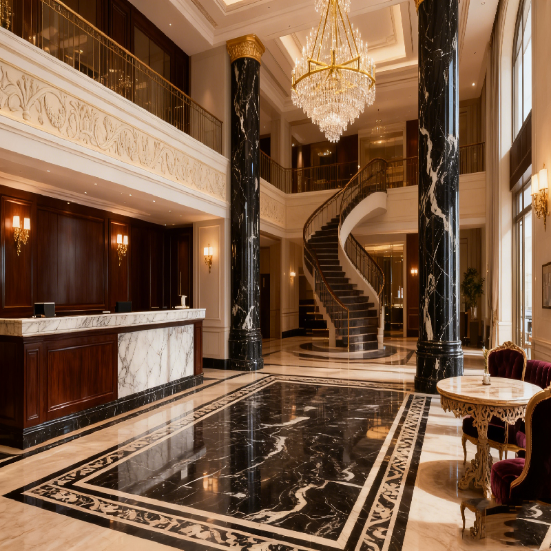 product natural stone absolute black marble slab floor tiles modern polished waterproof villa indoor flooring with 1 year warranty567-2