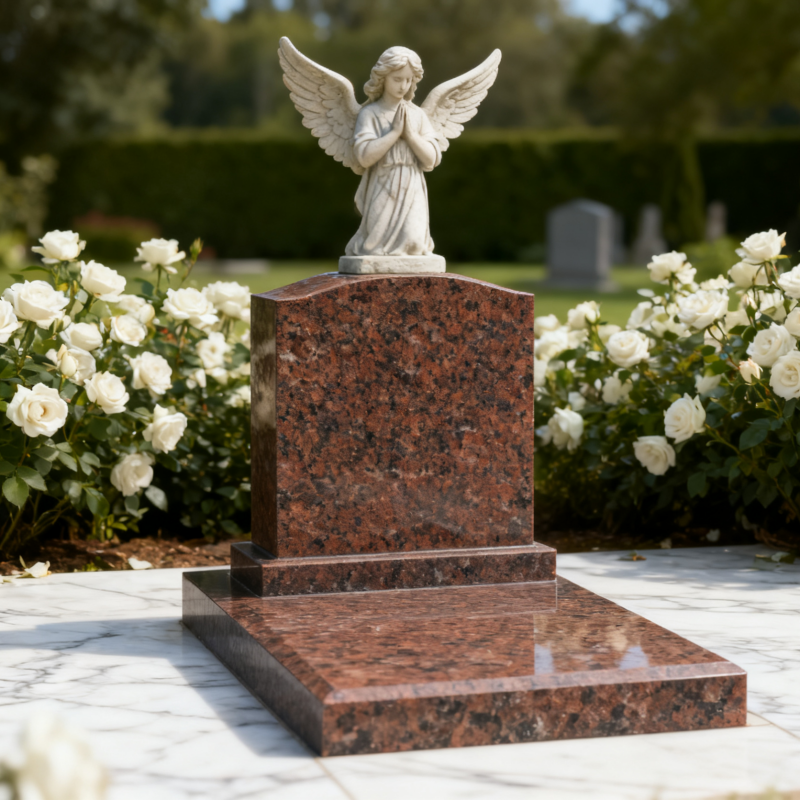 product british brown polished granite memorial tombstone monument modern european design angel tombstone for cemetery use-7