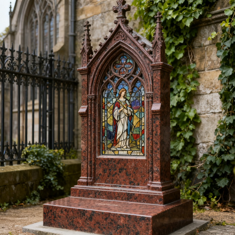 product british brown polished granite memorial tombstone monument modern european design angel tombstone for cemetery use-3