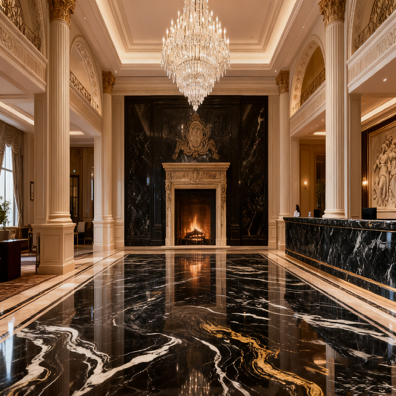 product natural stone absolute black marble slab floor tiles modern polished waterproof villa indoor flooring with 1 year warranty567-4